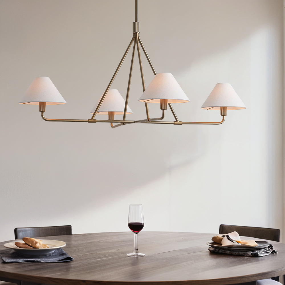 Architectural Tapered Shades Chandelier: Angular, Contract Grade Design with Sophisticated Tapered Shades for Dining Room, Living Room, and Bedroom Lighting