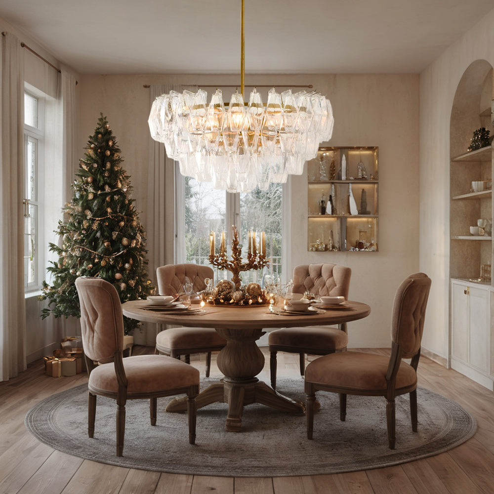 Crystal Elegance Chandelier with Fluted Accents ,Solid crystal design ,dining area light fixtures