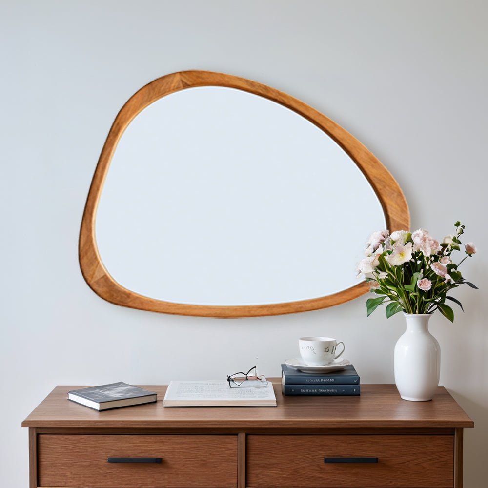 Reflections of Nature: Acacia Wood Framed Mirror - Handcrafted Polished Acacia Wood Frame - Perfect for Asymmetrical Mirror, Large Asymmetrical Mirror, and Asymmetrical Bathroom Mirror