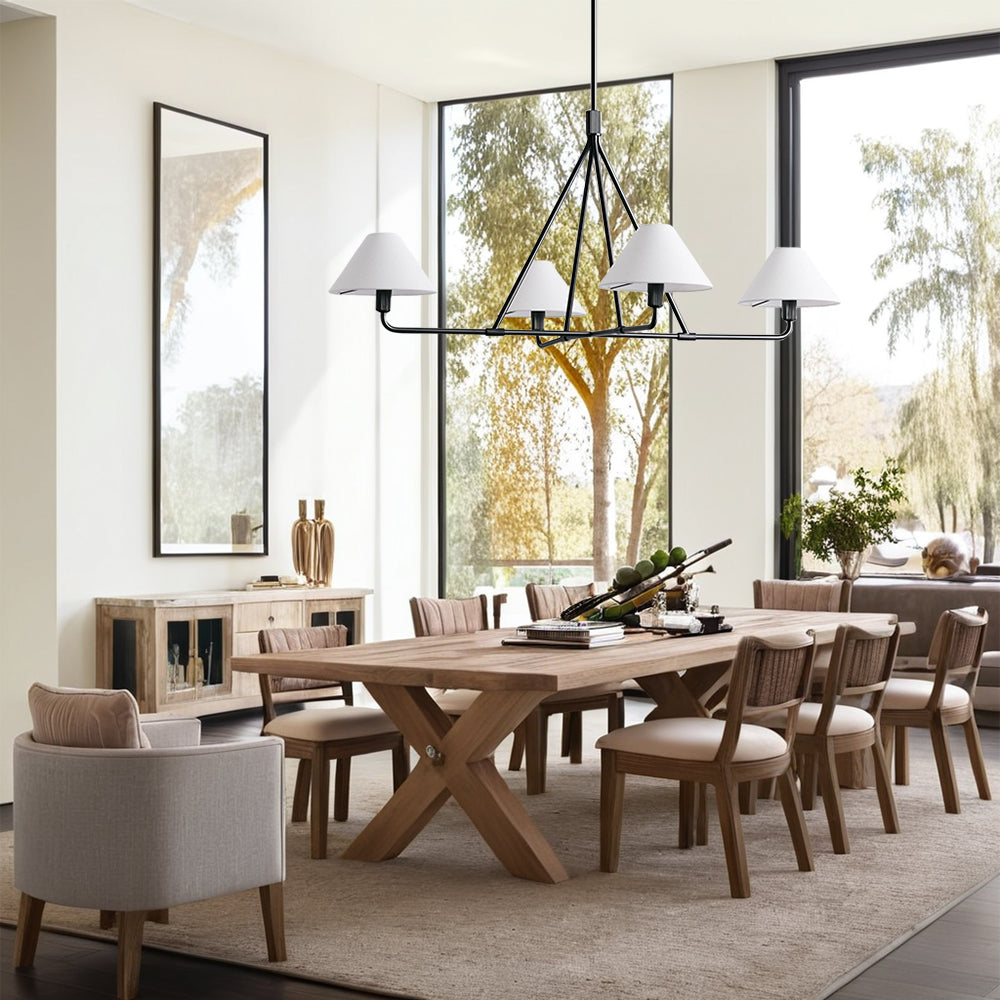 Architectural Tapered Shades Chandelier: Angular, Contract Grade Design with Sophisticated Tapered Shades for Dining Room, Living Room, and Bedroom Lighting