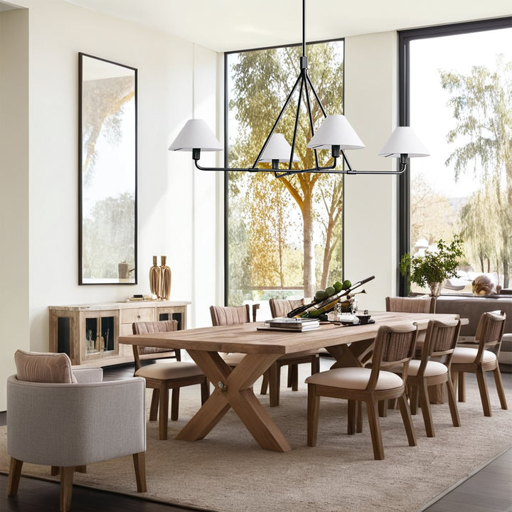 Architectural Tapered Shades Chandelier: Angular, Contract Grade Design with Sophisticated Tapered Shades for Dining Room, Living Room, and Bedroom Lighting