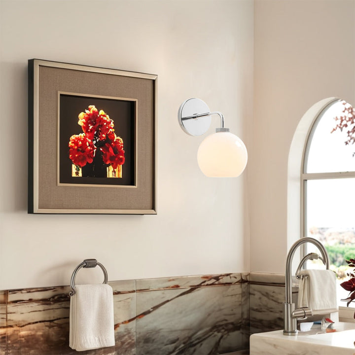 Blown Glass Steel Frame Single Sconce Collection- Stylish Wall Light Fixture, Bathroom Sconce