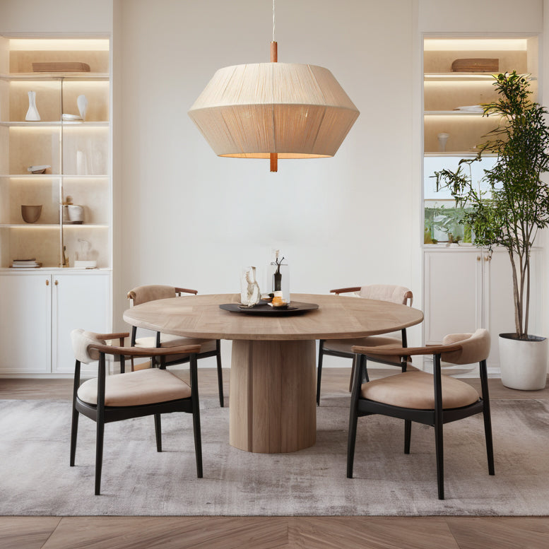 Contemporary Boho Oak Natural Cotton Weaved Pendant Light - Stylish White Oak with Cotton Rope Shade for Dining Room