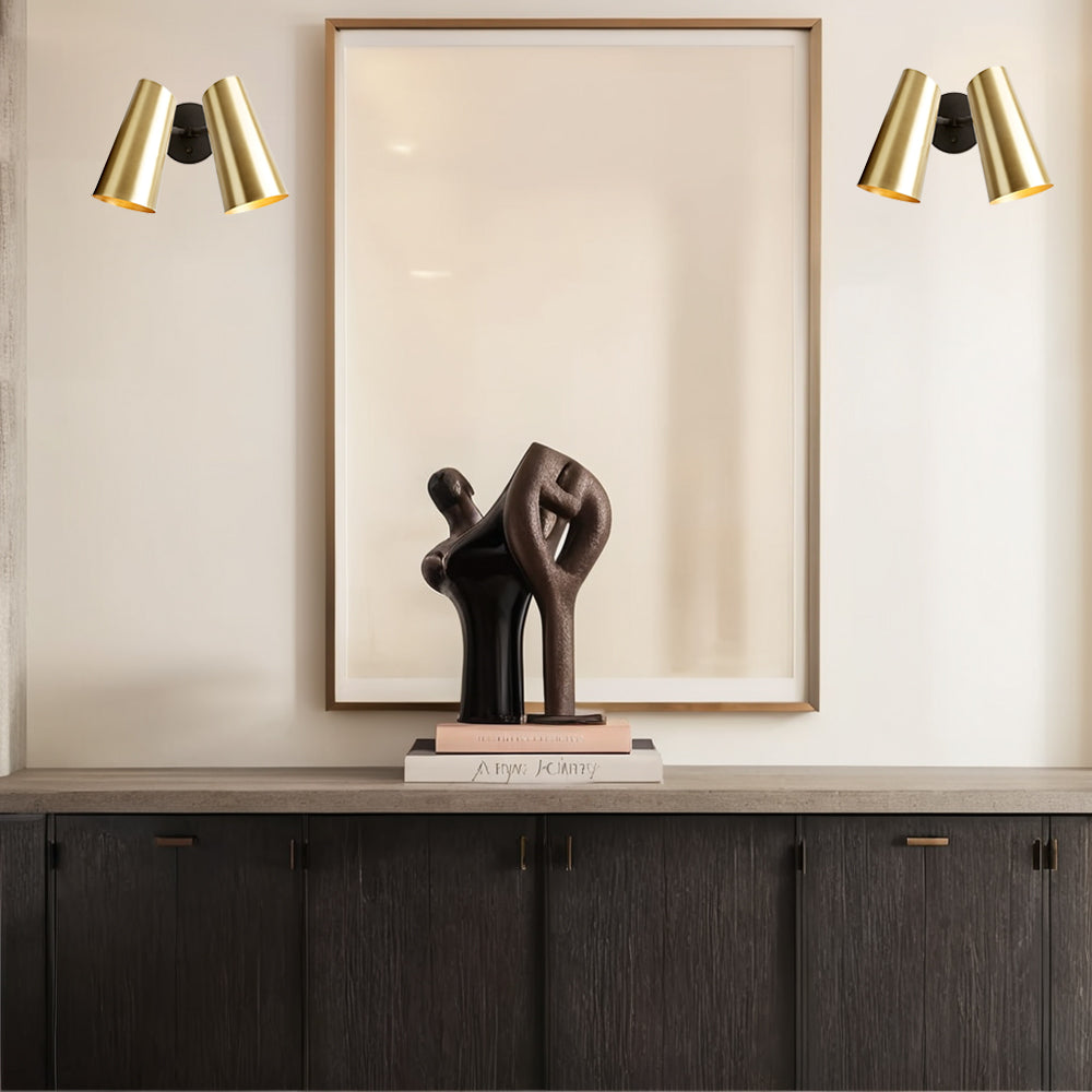 Articulating Mid-Century Double Sconce - Stylish Brass Metal Wall Lights for Living Room