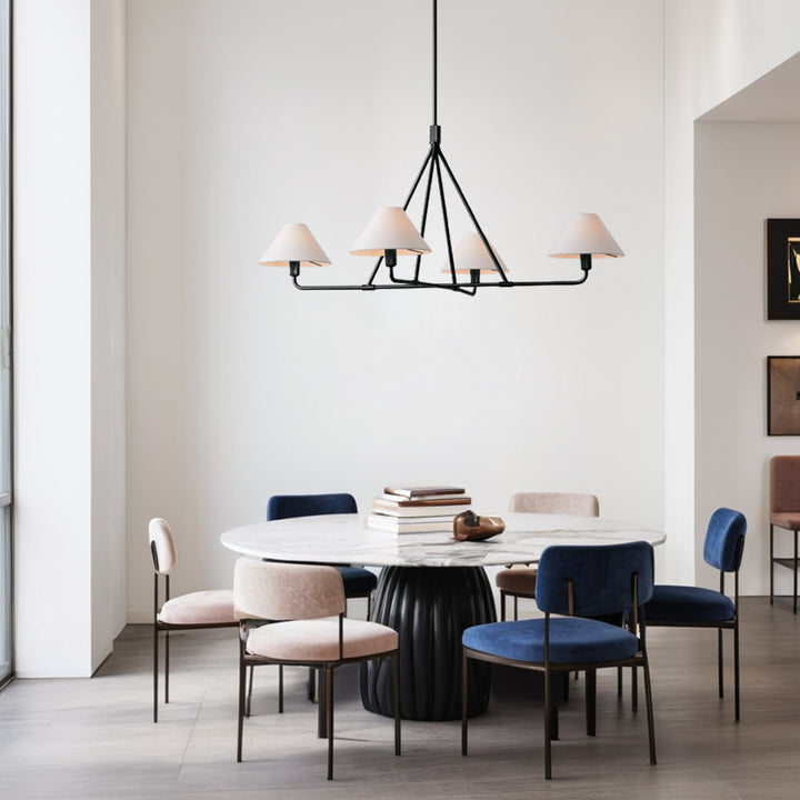 Architectural Tapered Shades Chandelier: Angular, Contract Grade Design with Sophisticated Tapered Shades for Dining Room, Living Room, and Bedroom Lighting