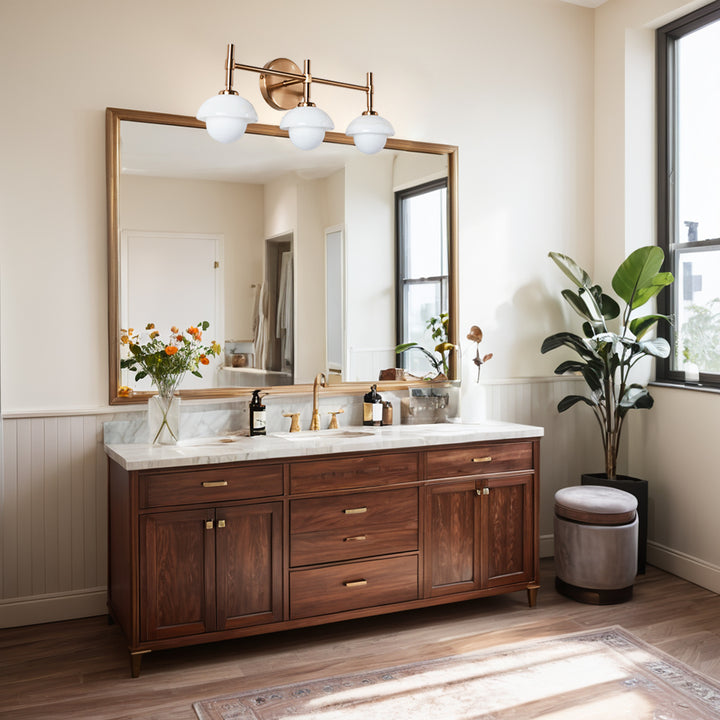 Opulent Glow Hand-Carved Alabaster Bathroom Sconce with Opal Shades - Elegant Light Fixture