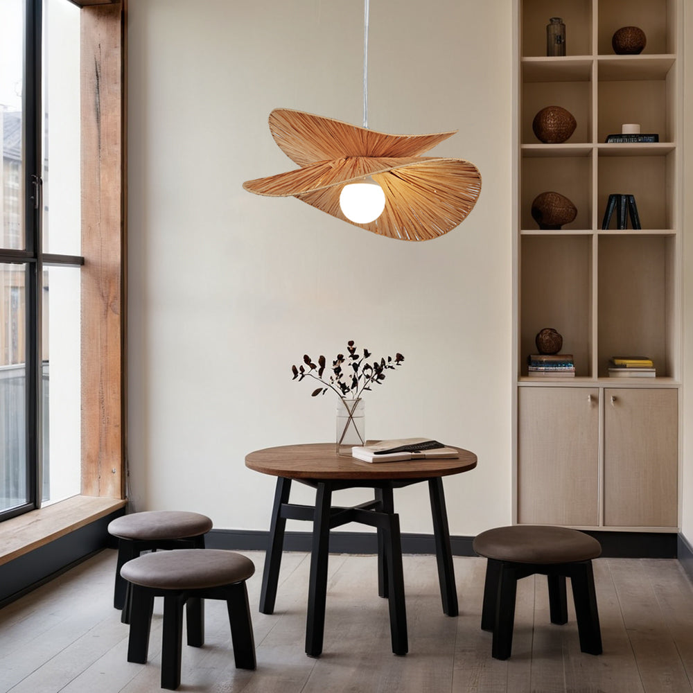 Shapely Design Natural Abaca Pendant with Vintage Gold Leaf Finish - Versatile Hanging Height，Hanging Lights for Bedroom,Hanging Pendant Lights Bedroom,Bedroom Pendant Light Fixtures