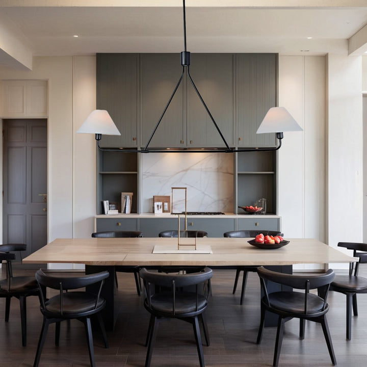 Minimalist Elegance Architectural 2-Light Tapered Pendant: Angular and Minimalist Design for Dining, Bedroom, and Living Room Illumination