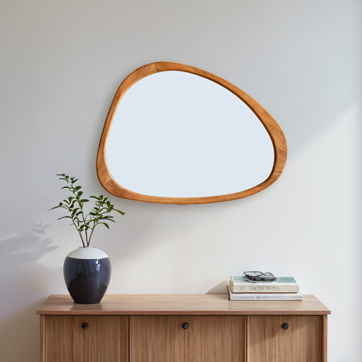Mid-Century Asymmetrical Wood Wall Mirror - 39"W x 45"H