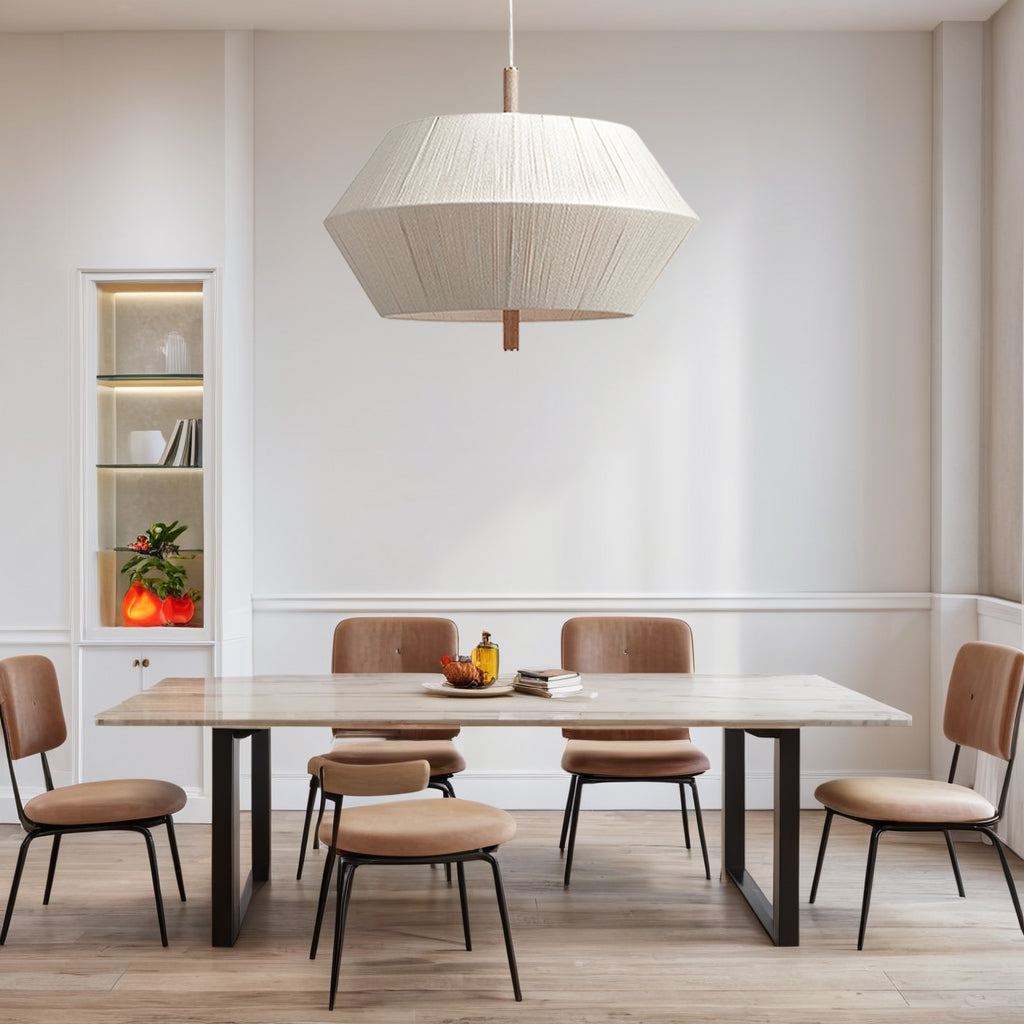 Contemporary Boho Oak Natural Cotton Weaved Pendant Light - Stylish White Oak with Cotton Rope Shade for Dining Room