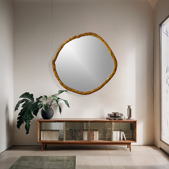 Artisan's Oversized Round Mirror with Rough-Hewn Black Aluminum Frame-Oversized round mirror