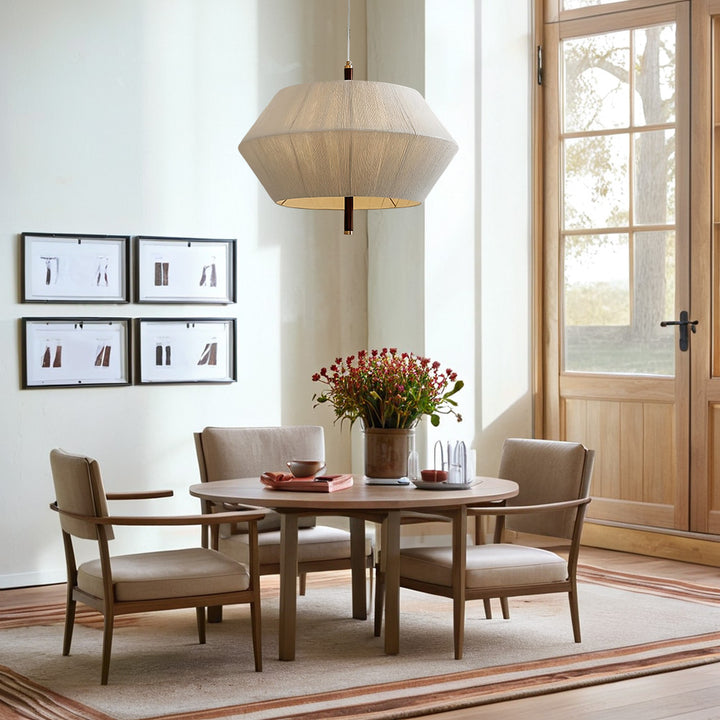 Contemporary Boho Oak Natural Cotton Weaved Pendant Light - Stylish White Oak with Cotton Rope Shade for Dining Room