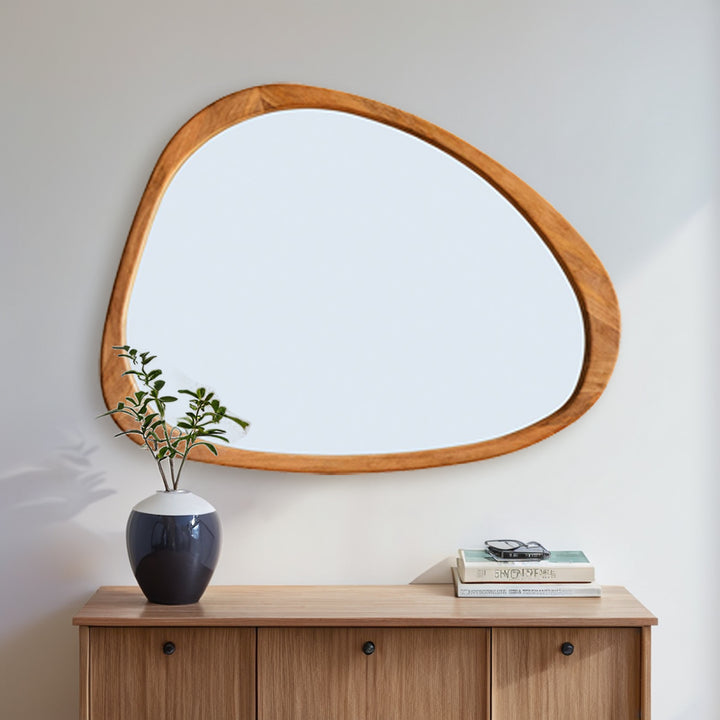 Reflections of Nature: Acacia Wood Framed Mirror - Handcrafted Polished Acacia Wood Frame - Perfect for Asymmetrical Mirror, Large Asymmetrical Mirror, and Asymmetrical Bathroom Mirror