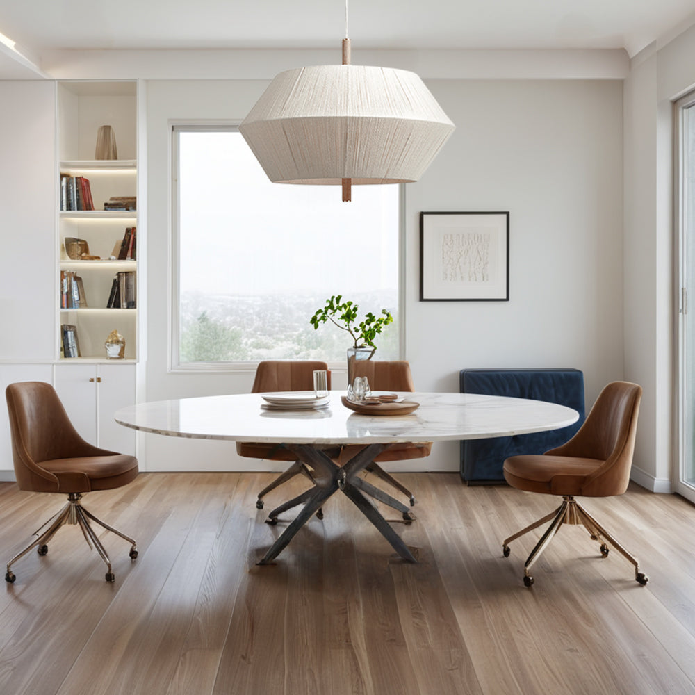 Contemporary Boho Oak Natural Cotton Weaved Pendant Light - Stylish White Oak with Cotton Rope Shade for Dining Room