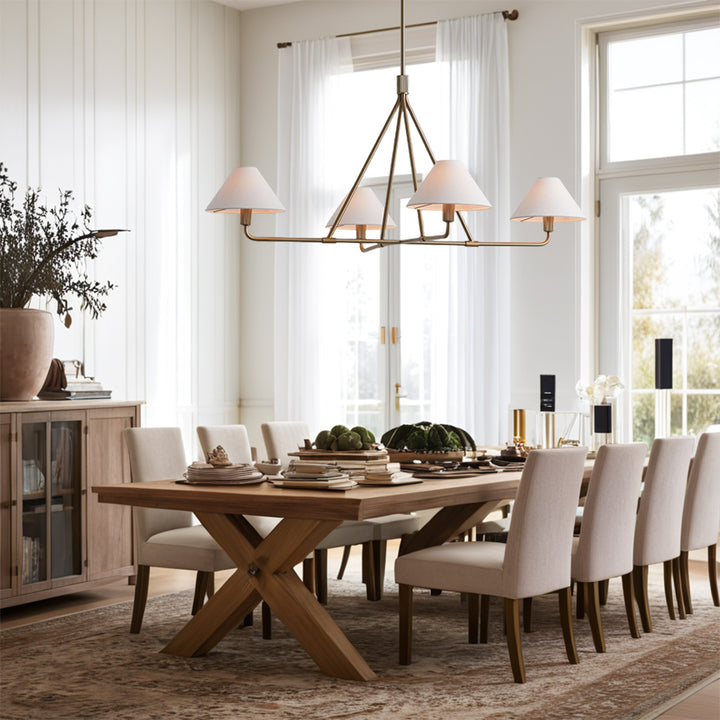 Architectural Tapered Shades Chandelier: Angular, Contract Grade Design with Sophisticated Tapered Shades for Dining Room, Living Room, and Bedroom Lighting
