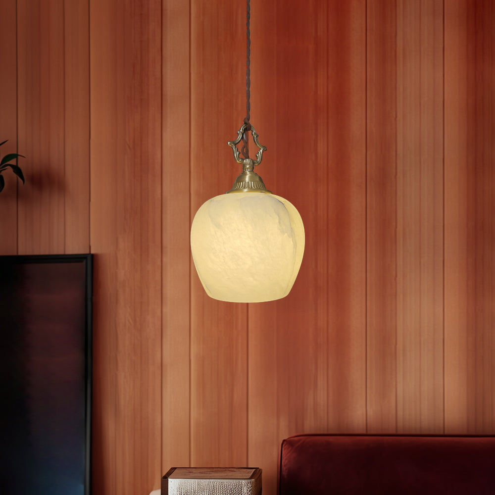 Elegant Spherical Pendant - Alabaster Shade Light with Copper Accent Lighting for a Modern Interior Fixture and Versatile Home Decor