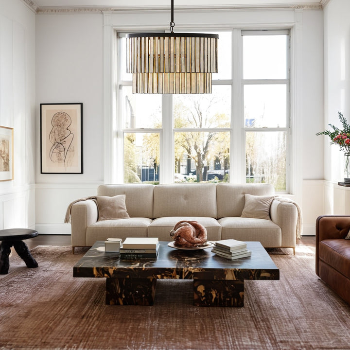 Coastal Astrid Capiz Round Chandelier perfect for a formal dining room, inspired bedroom or casual breakfast nook