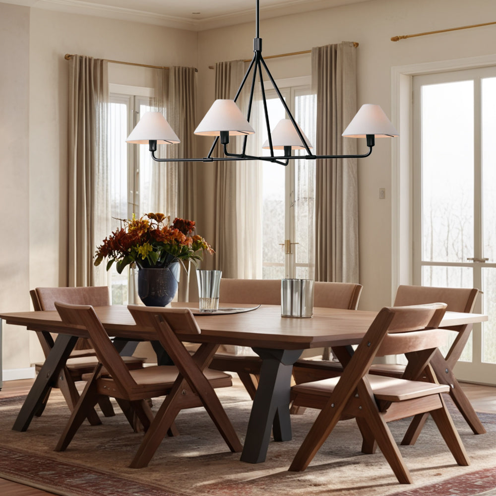 Architectural Tapered Shades Chandelier: Angular, Contract Grade Design with Sophisticated Tapered Shades for Dining Room, Living Room, and Bedroom Lighting