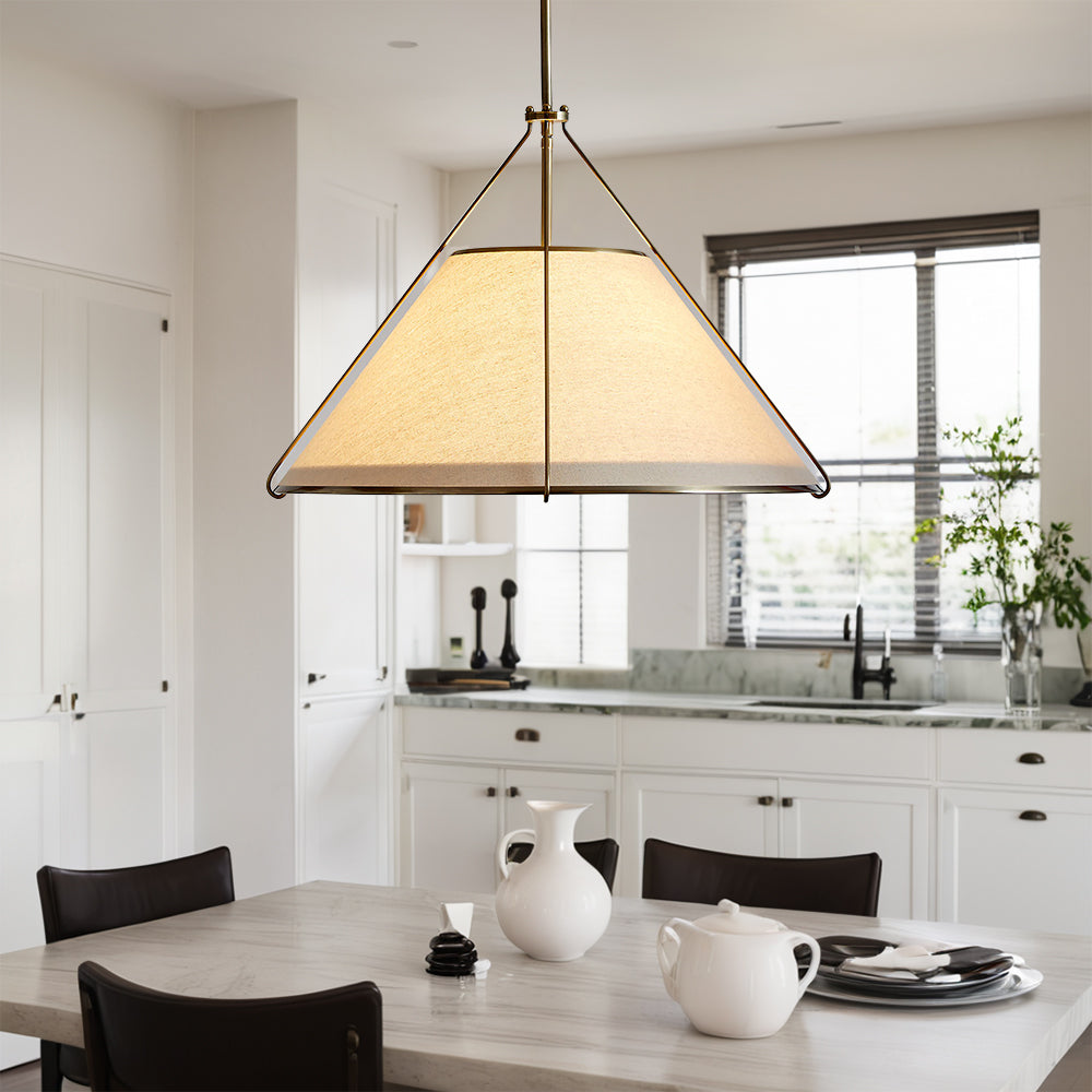 Linen Glow Brass Pendant Light - Modern Design with Burnished Brass Finish and Natural Linen Shade for Soft Lighting - Perfect for Living Room, Kitchen