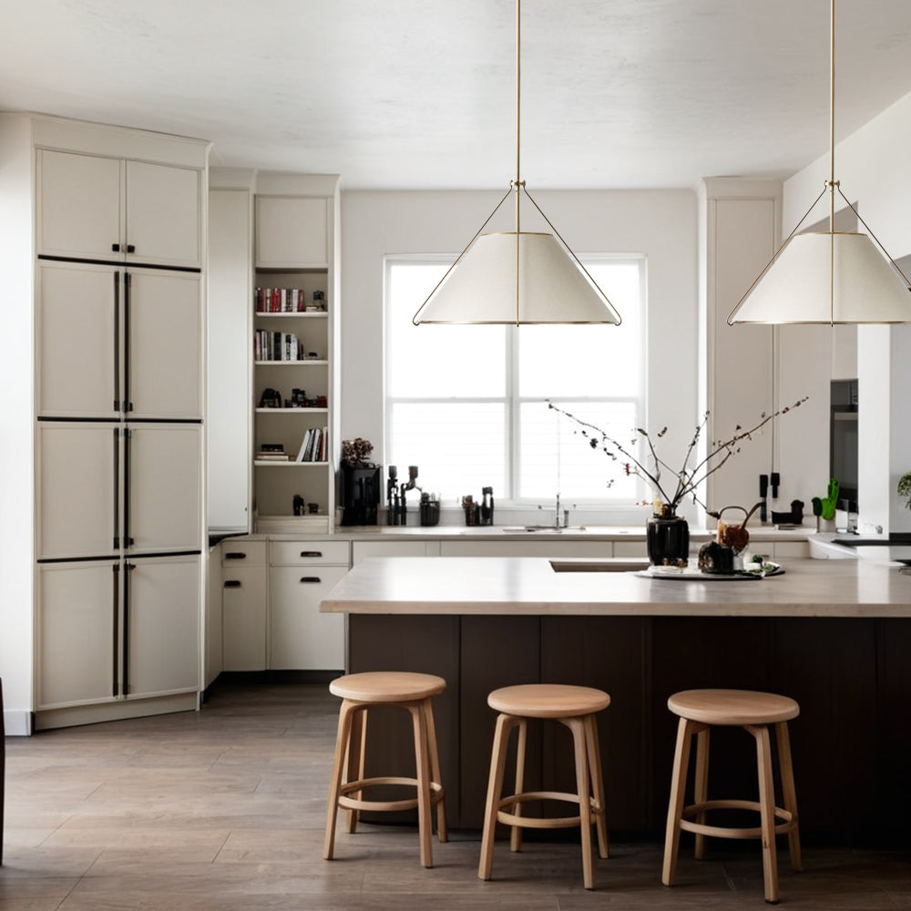 Linen Glow Brass Pendant Light - Modern Design with Burnished Brass Finish and Natural Linen Shade for Soft Lighting - Perfect for Living Room, Kitchen