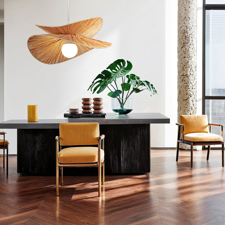 Shapely Design Natural Abaca Pendant with Vintage Gold Leaf Finish - Versatile Hanging Height，Hanging Lights for Bedroom,Hanging Pendant Lights Bedroom,Bedroom Pendant Light Fixtures