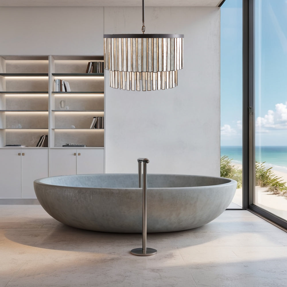 Coastal Astrid Capiz Round Chandelier perfect for a formal dining room, inspired bedroom or casual breakfast nook