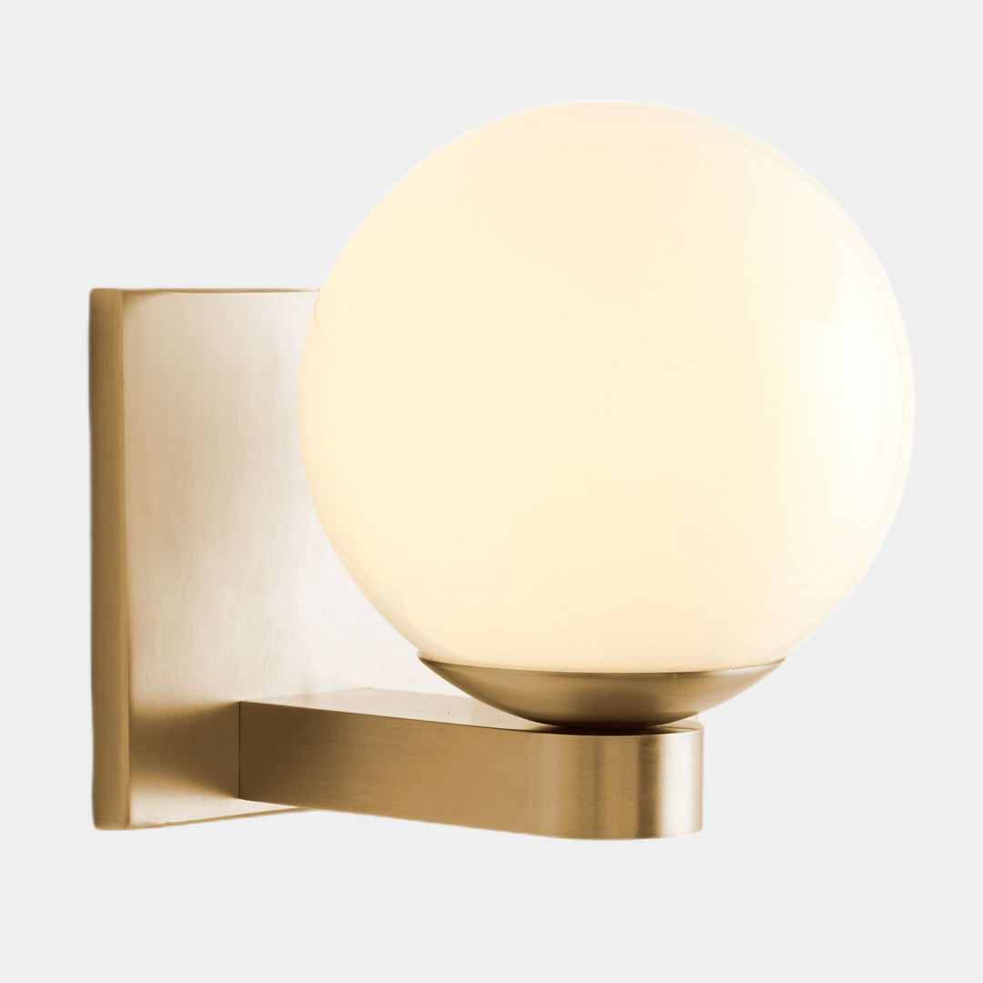 Globe Shade Matte Finish with Brass Accents Single Light Sconce - Blown Glass and Steel Frame for Outdoor, Living Room