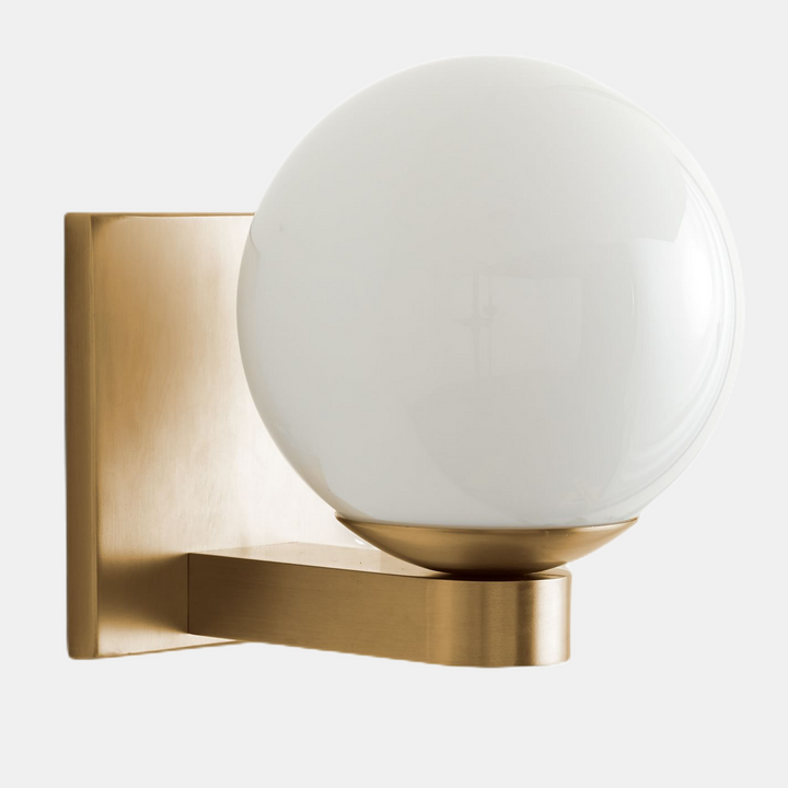 Globe Shade Matte Finish with Brass Accents Single Light Sconce - Blown Glass and Steel Frame for Outdoor, Living Room