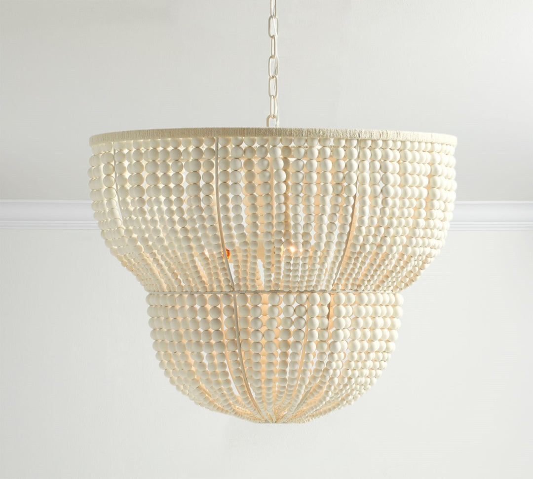 Coastal Elegance 2-Tier Handcrafted Beaded Chandelier - Elegant Design with Handcrafted Wooden Beads for Dining Room, Living Room, and Sitting Room Lighting