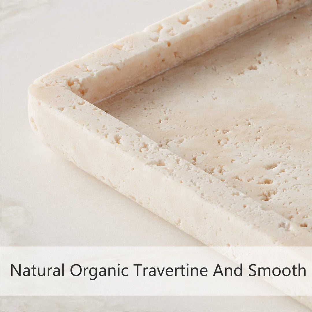 Nature's Touch Travertine Bath Accessories with Organic Edge and Unique Variations for Rustic Bathroom Decor