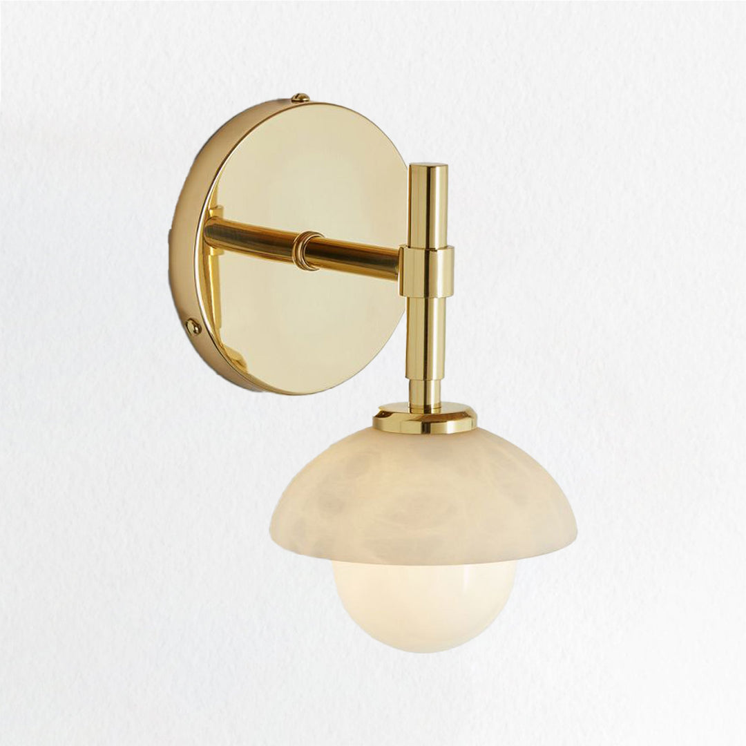 Alabaster Glow Hand-Carved Bathroom Sconce - Elegant Brass Light Fixture with Opal and Alabaster Shades, Suitable for Bathroom and Living Room