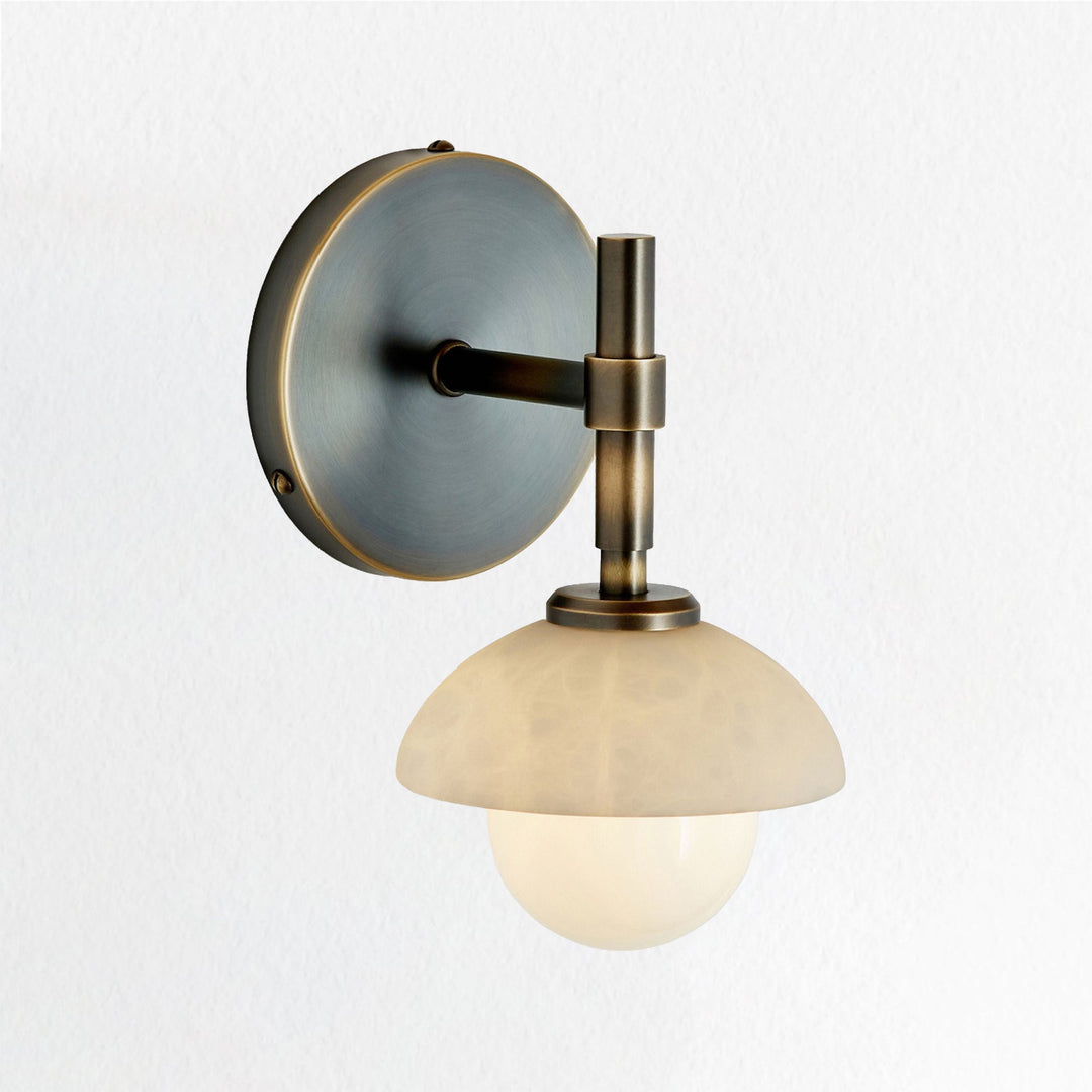 Alabaster Glow Hand-Carved Bathroom Sconce - Elegant Brass Light Fixture with Opal and Alabaster Shades, Suitable for Bathroom and Living Room