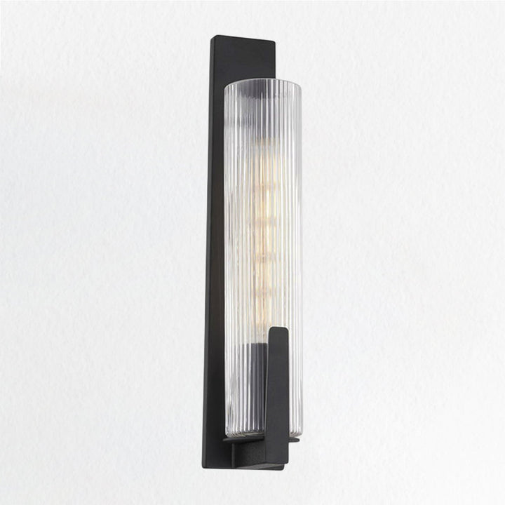 Clear Ribbed Glass Iron Forge Sconce - Long Shape with Vintage Gold Leaf Finish and Clear Ribbed Glass - Stylish Bathroom Sconce Lights and Modern Wall Lighting