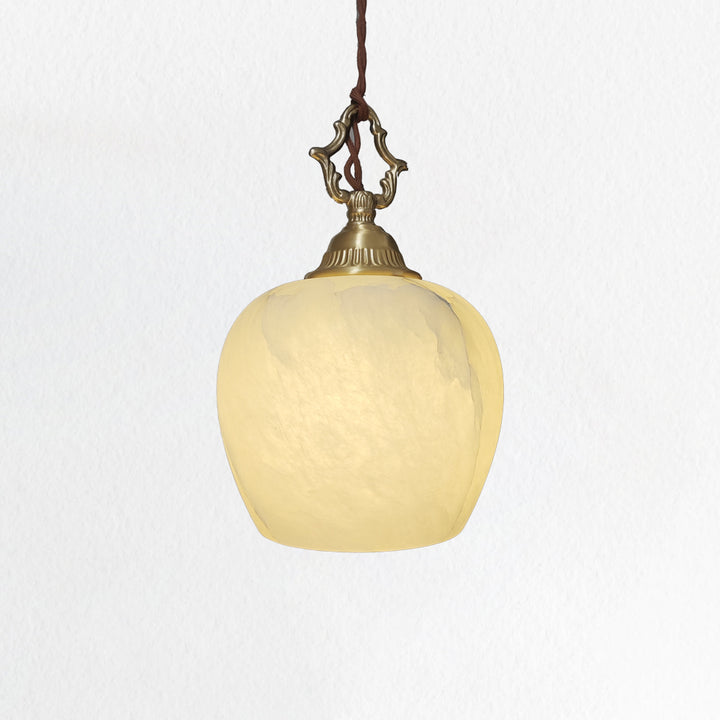 Elegant Spherical Pendant - Alabaster Shade Light with Copper Accent Lighting for a Modern Interior Fixture and Versatile Home Decor