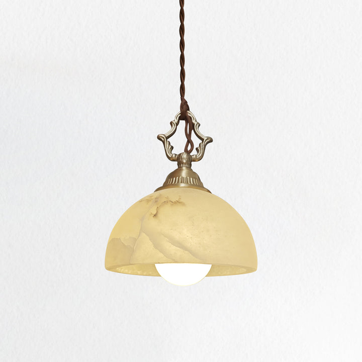 Alabaster Pendant Light with Copper Wire Accents - Modern Lighting Fixture for Elegant Bedroom Decor and Contemporary Hanging Light