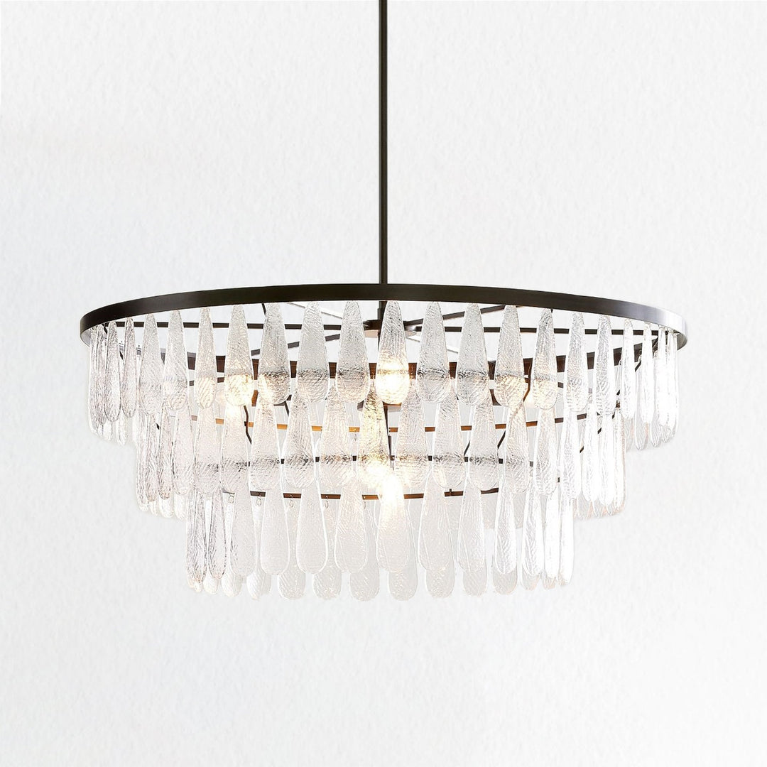 Vintage-Inspired Textured Glass Chandelier - Living Room Chandelier with Hand-Pressed Pattern and Rustic Design - Ideal Hanging Light Fixtures for Living Room and Modern Chandelier Options