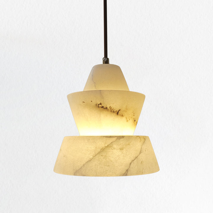 Alabaster Double Layer Marble Pendant - Elegant Hanging Pendant Light for Stylish Bedroom Decor and Warm Ambient Lighting