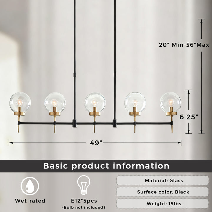 Camryn Glass Globe Linear Chandelier - Stylish Light Fixture for Dining Room and Living Room