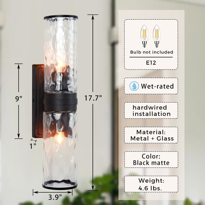 Hammered Clear Glass Shades Candelabra Sconce - Elegant Wall Sconces with Rich Finishes, Suitable for the Bathroom as Lighting for Your Makeup