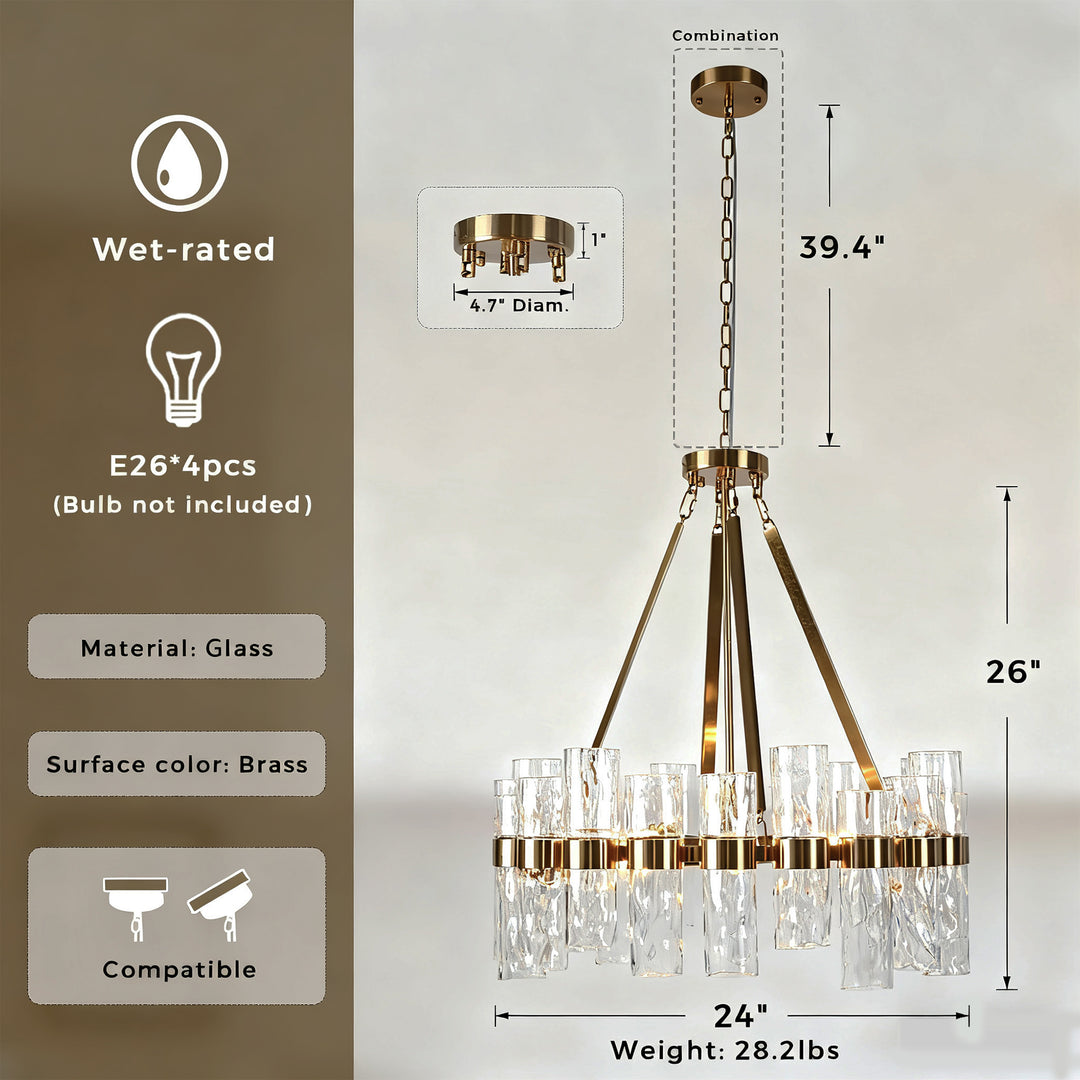 Penni Recycled Glass Chandelier - Elegant Art Deco Lighting Fixture - Perfect for Living Room Chandelier and Hanging Light Fixture