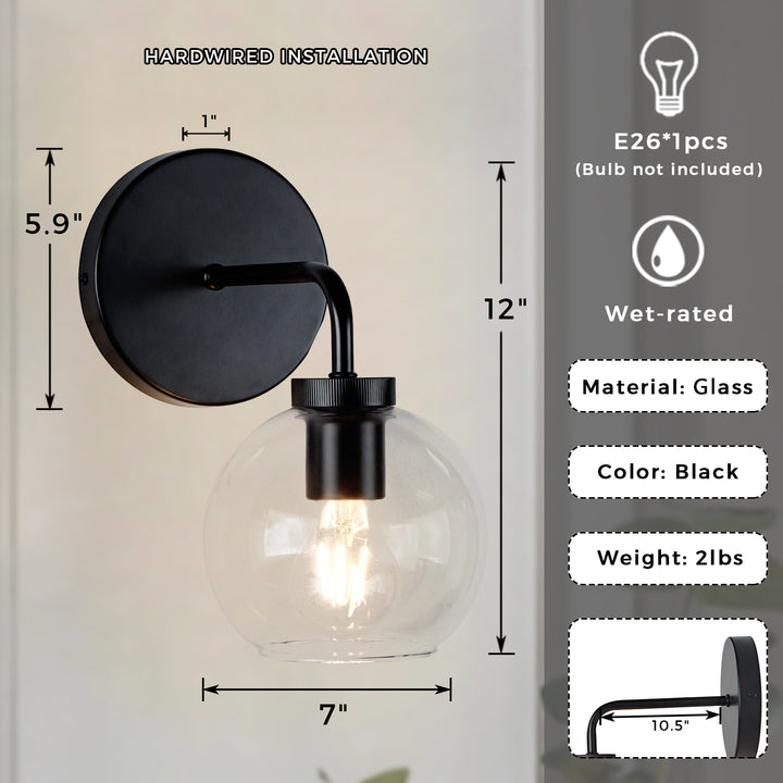 Blown Glass Steel Frame Single Sconce Collection- Stylish Wall Light Fixture, Bathroom Sconce