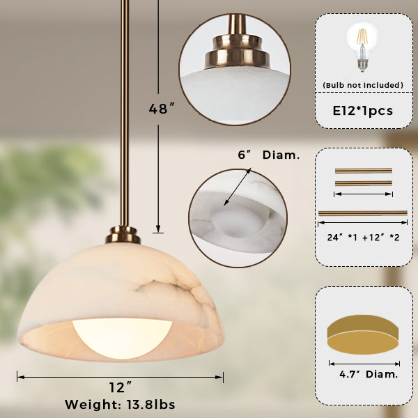 Elegant Alabaster Refinement Pendant - Natural Alabaster with Steel and Tumbled Brass - Ideal Hanging Light Fixture for Bedroom, Perfect Pendant Light for All Your Bedroom Needs