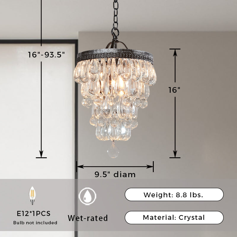 Vintage Crystal Raindrop Elegance Chandelier - Faceted-Glass Crystals and Rain Drops Display for Dining Room and Living Room Lighting
