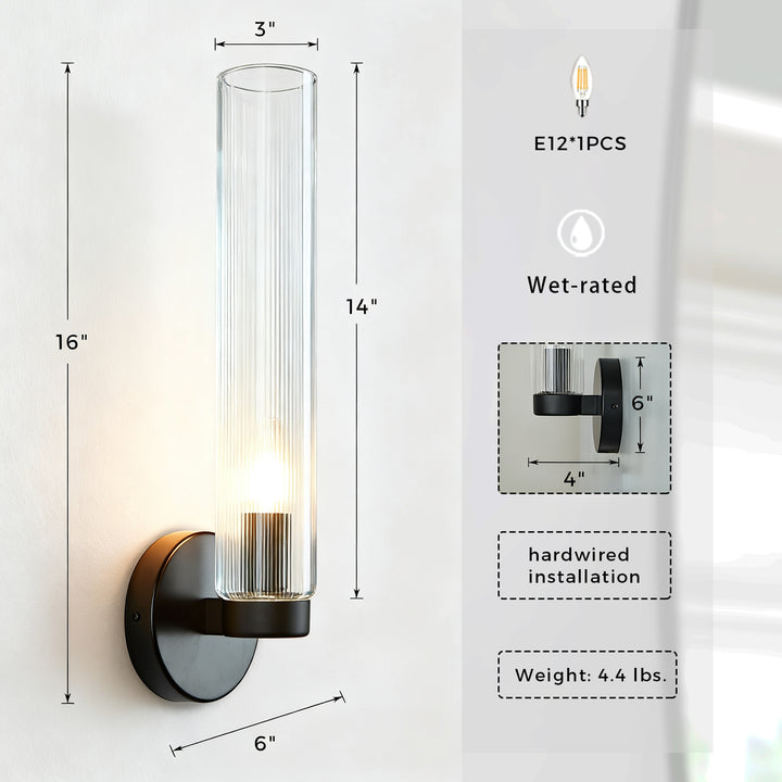 Radiant Fluted Glow Sconce - Elegant Bathroom Wall Lights with Fluted Glass Shade, Suitable for Your Makeup Lighting Mirror in the Bathroom