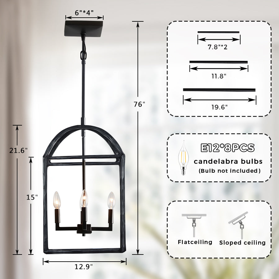 Modern Industrial Forged-Iron Pendant Light - Adjustable Height Hanging Light Fixtures, Suitable for Dining Room And Living Room