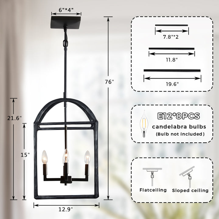 Modern Industrial Forged-Iron Pendant Light - Adjustable Height Hanging Light Fixtures, Suitable for Dining Room And Living Room
