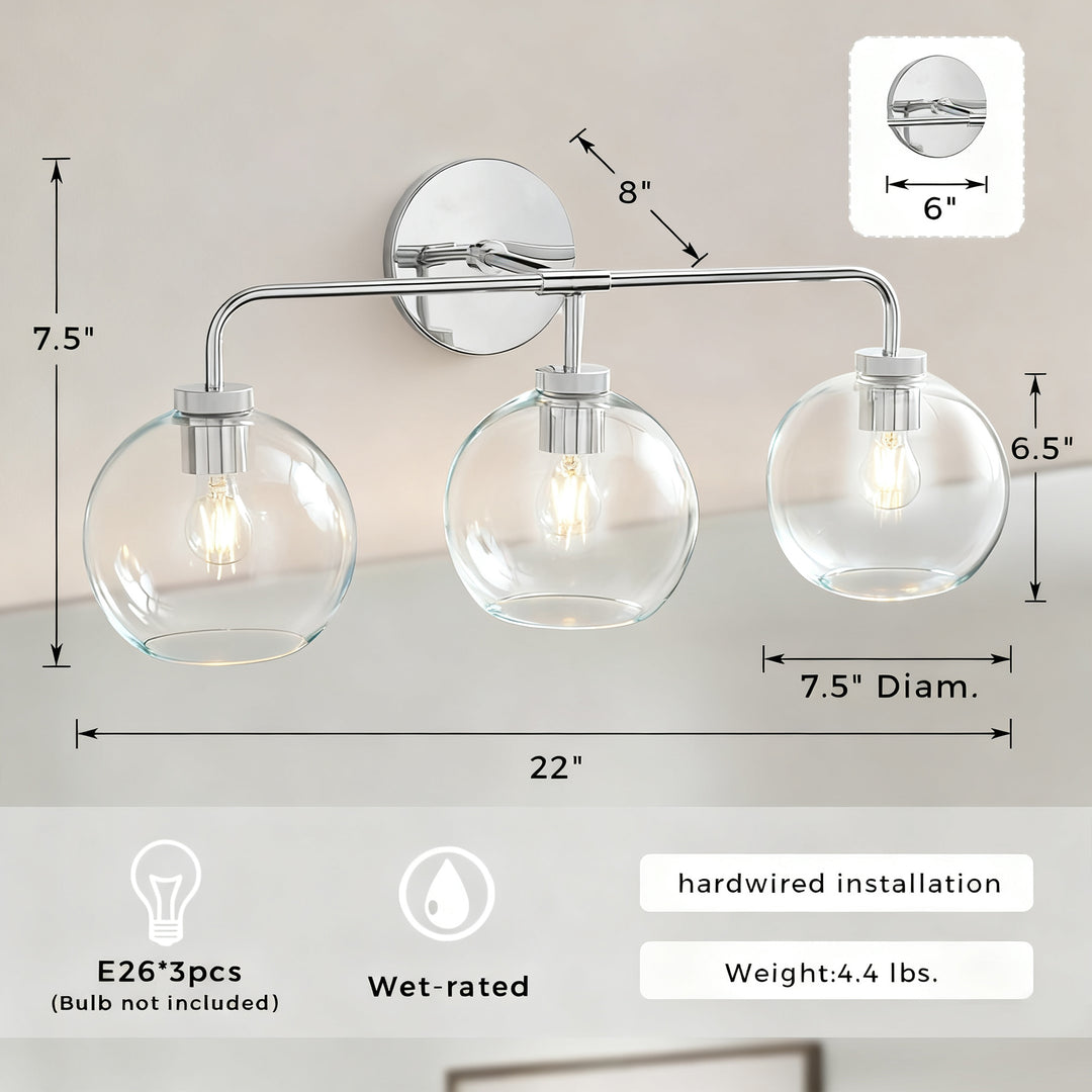 Blown Glass Steel Frame Triple Sconce Collection - Stylish Glass Sconce Options, Bathroom Sconces