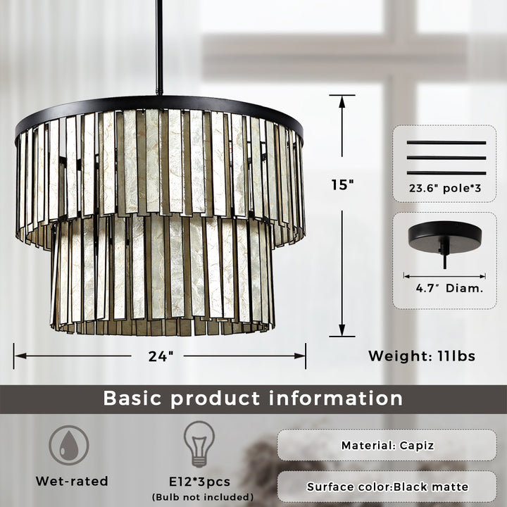 Coastal Astrid Capiz Round Chandelier perfect for a formal dining room, inspired bedroom or casual breakfast nook