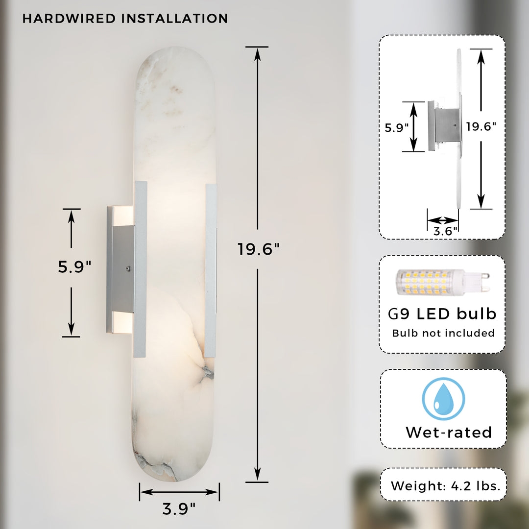 Alabaster Elegance Backplate Sconce - Elegant Alabaster Design with Stunning Finishes - Perfect for Bathroom Sconce