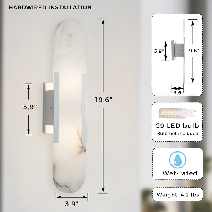 Alabaster Elegance Backplate Sconce - Elegant Alabaster Design with Stunning Finishes - Perfect for Bathroom Sconce